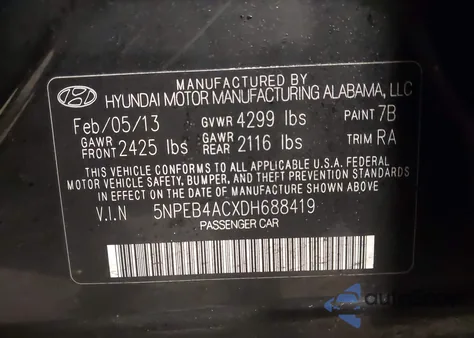 2013 Hyundai Sonata Gls from USA, damaged, VIN 5NPEB4ACXDH688419